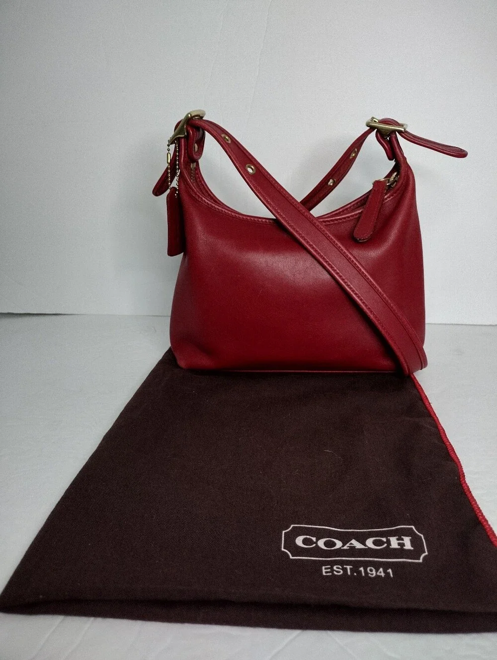 Vintage Y2K COACH Red Leather Legacy Small Hobo Bag 9136 Rare Cherry Red - Picture 2 of 16